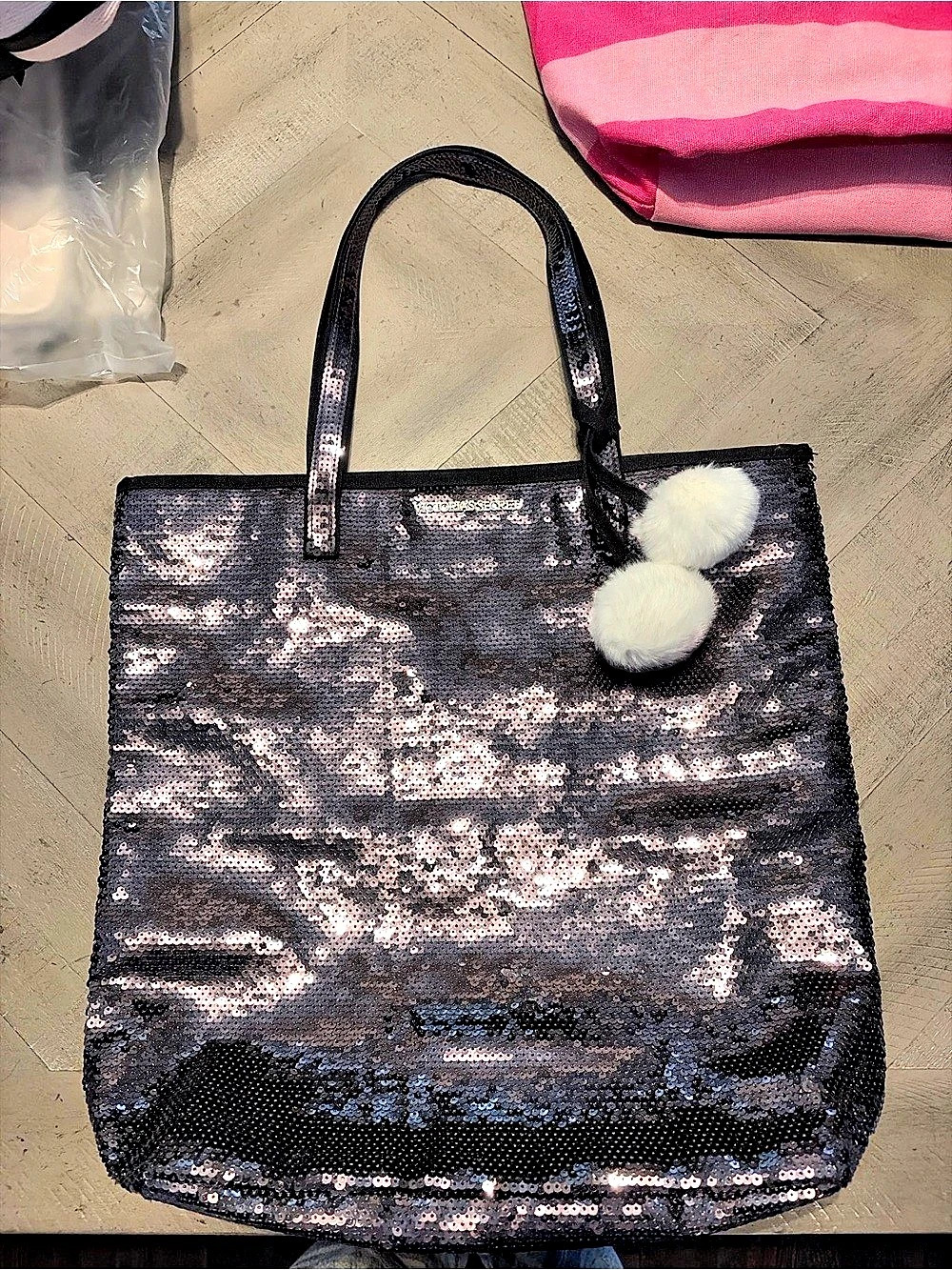 Victoria's Secret Sequin Tote Bag in Black & Pink